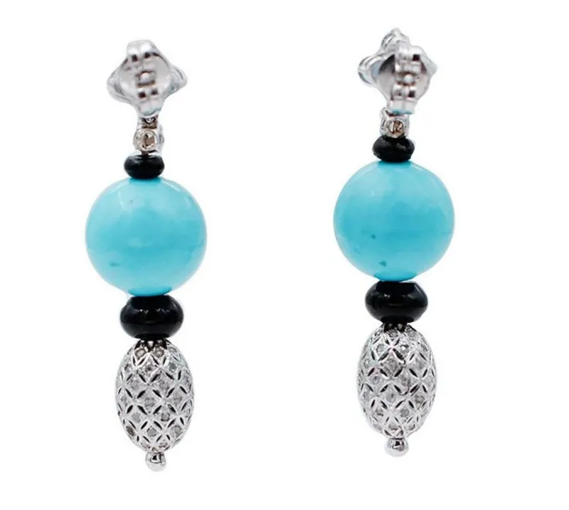 Online Pamono White Gold Dangle Earrings with Diamonds, Sapphires and Onyx, Set of 2