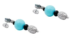 Online Pamono White Gold Dangle Earrings with Diamonds, Sapphires and Onyx, Set of 2