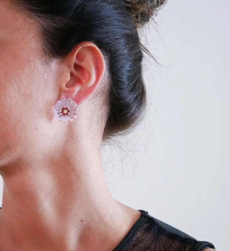Pamono White Gold Earrings with Diamonds, Set of 2