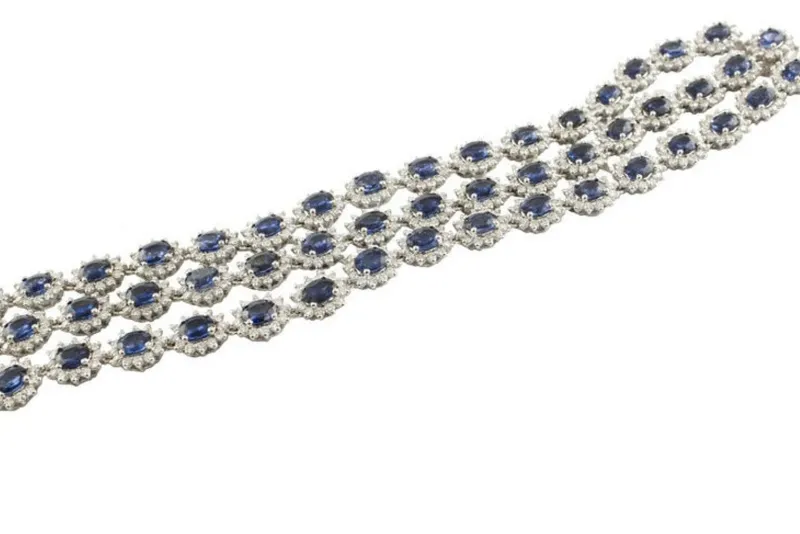 Discount Pamono White Gold Link Bracelet with Blue Sapphires and White Diamonds