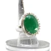 Pamono White Gold Ring with Oval Brilliant-Cut Diamonds and Emerald> Rings