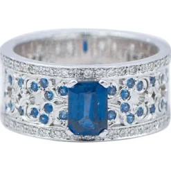 Pamono White Gold Ring with Sapphires and Diamonds> Rings
