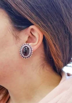 Pamono White Gold Stud Earrings with Garnets, Tourmaline and Diamonds, Set of 2><noscript><img width=