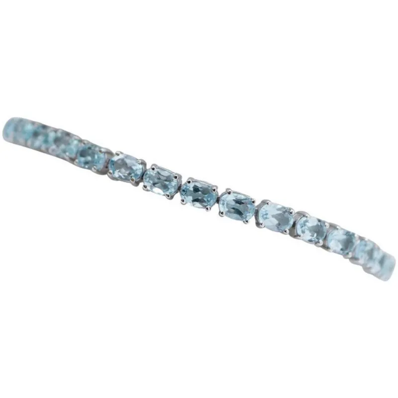 Pamono White Gold Tennis Bracelet with Aquamarine Colour Topaz> Bracelets