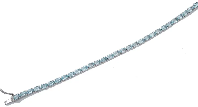 Pamono White Gold Tennis Bracelet with Aquamarine Colour Topaz> Bracelets