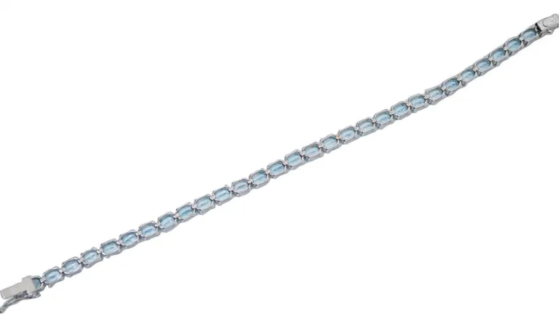 Pamono White Gold Tennis Bracelet with Aquamarine Colour Topaz> Bracelets