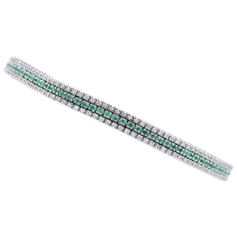 Pamono White Gold Tennis Bracelet with Emeralds and Diamonds> Bracelets