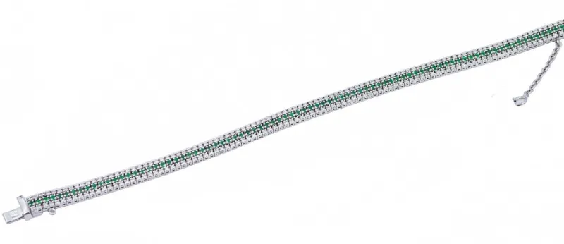 Pamono White Gold Tennis Bracelet with Emeralds and Diamonds> Bracelets