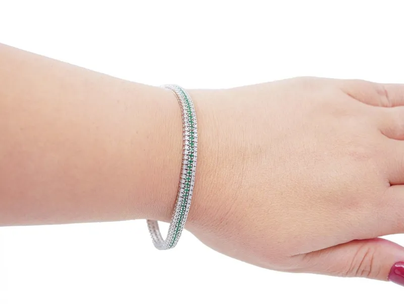 Pamono White Gold Tennis Bracelet with Emeralds and Diamonds> Bracelets