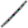 Pamono White Gold Tennis Bracelet with Emeralds and Rubies and Sapphires and Diamonds