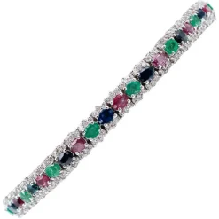 Pamono White Gold Tennis Bracelet with Emeralds and Rubies and Sapphires and Diamonds
