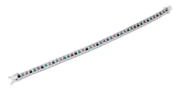 Pamono White Gold Tennis Bracelet with Emeralds and Rubies and Sapphires and Diamonds