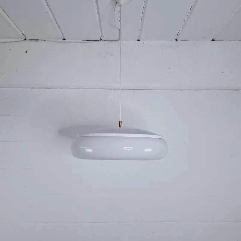 Pamono White Grooved Acrylic Glass Suspension, 1970s> Ceiling Lights