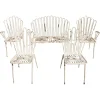 Discount Pamono White Painted Wrought Iron and Metal Bistro Chairs and Sofa in the style of Mathieu Matégot, France, 1950s, Set of 5