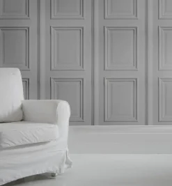 Online Pamono White Panelling Wallpaper