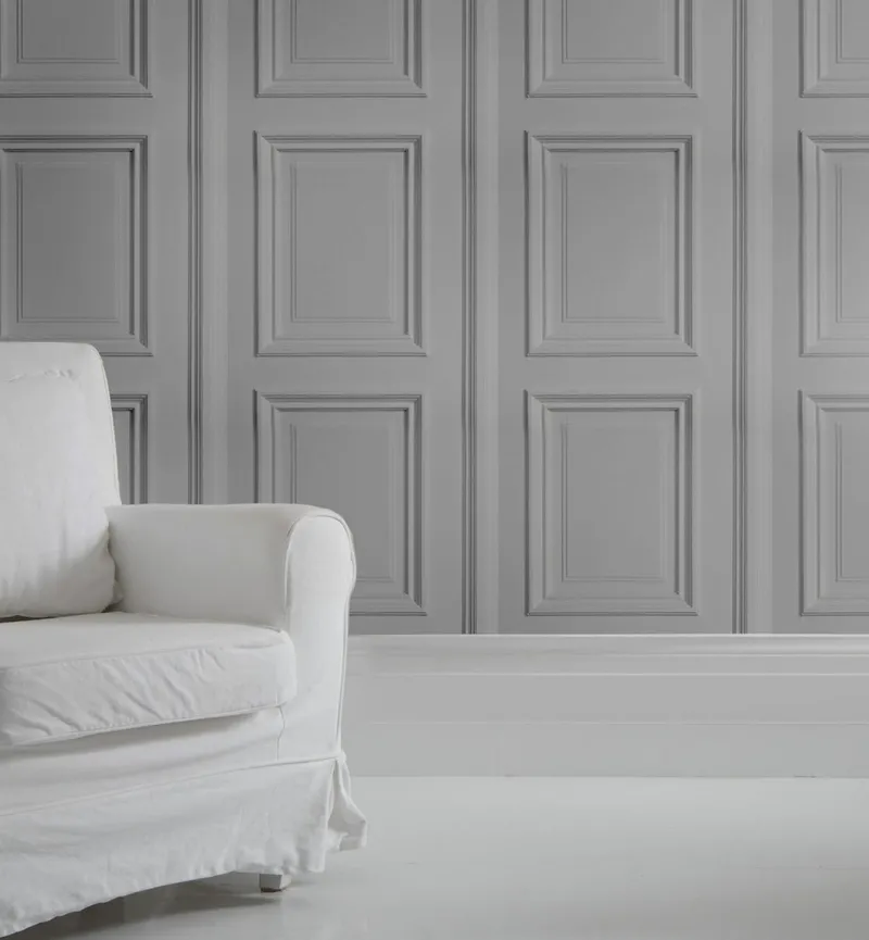 Online Pamono White Panelling Wallpaper