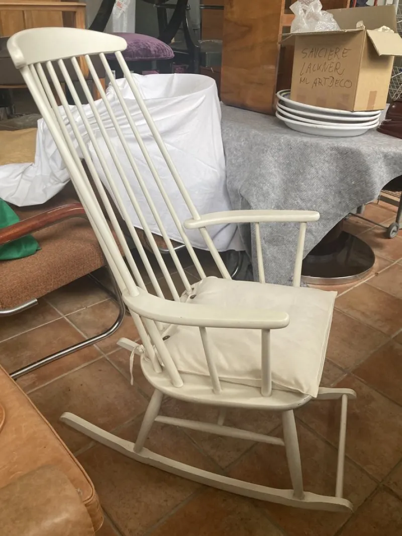 Pamono White Scandinavian Rocking Chair, 1960s> Rocking Chairs