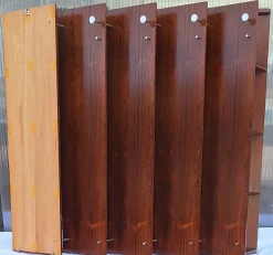 Pamono Wide German Teak Wall Coat Rack with Chrome-Plated Metal Hooks, Small Integrated Shelf and Removable Mirror, 1970s><noscript><img width=