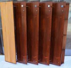 Pamono Wide German Teak Wall Coat Rack with Chrome-Plated Metal Hooks, Small Integrated Shelf and Removable Mirror, 1970s><noscript><img width=
