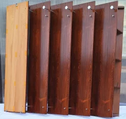 Pamono Wide German Teak Wall Coat Rack with Chrome-Plated Metal Hooks, Small Integrated Shelf and Removable Mirror, 1970s><noscript><img width=