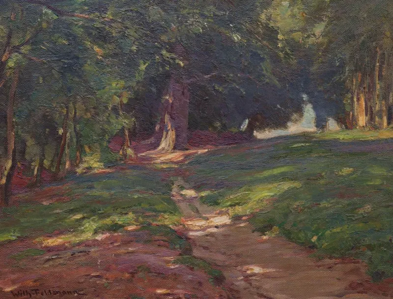 Pamono Wilhelm Feldmann, Forest Landscape Bathed in Sunlight, 1900, Oil Painting> Impressionist