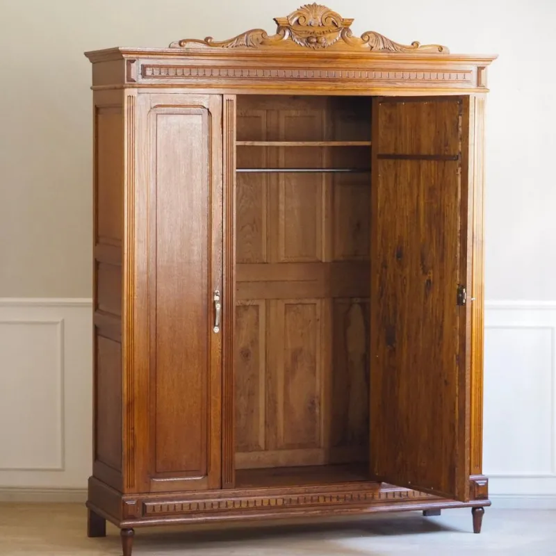 Outlet Pamono Wilhelminian 3-Door Wardrobe in Oak with Mirror, 1890s