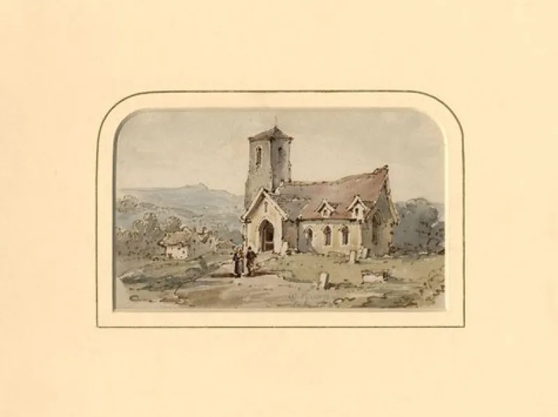 New Pamono William Burgess of Dover, Country Church with Figures, 1829, Watercolour