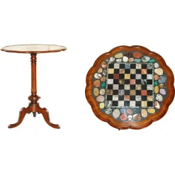 Pamono William IV Marble Chess Board Table with Pietra Dura Top, 1830s