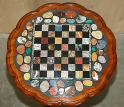 Pamono William IV Marble Chess Board Table with Pietra Dura Top, 1830s