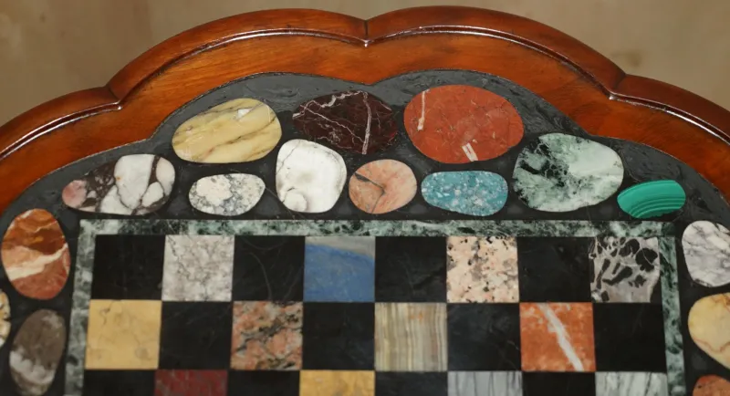 Pamono William IV Marble Chess Board Table with Pietra Dura Top, 1830s