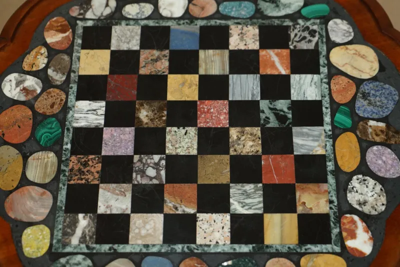Pamono William IV Marble Chess Board Table with Pietra Dura Top, 1830s