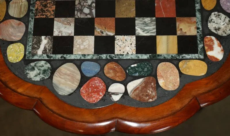Pamono William IV Marble Chess Board Table with Pietra Dura Top, 1830s