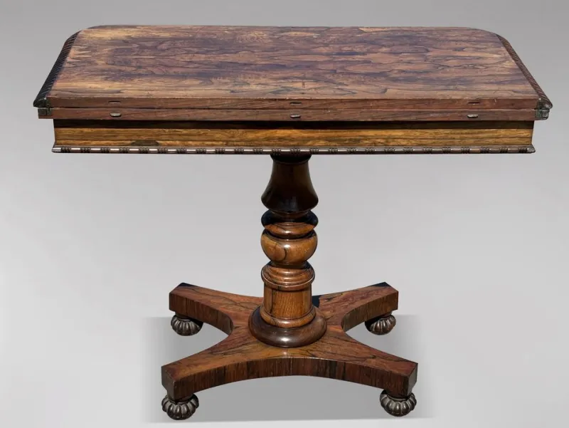 Best Pamono William IV Rosewood Fold-Over Card Table, 1830s