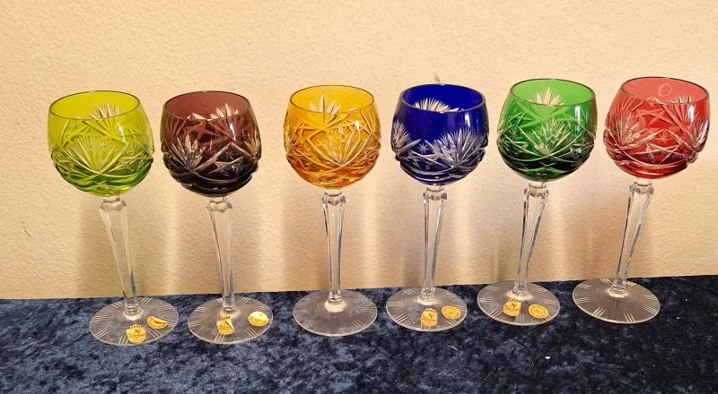 Pamono Wine Glasses in Different Colours in Cut Crystal Glass from Nachtmann, 1970s, Set of 6> Glassware