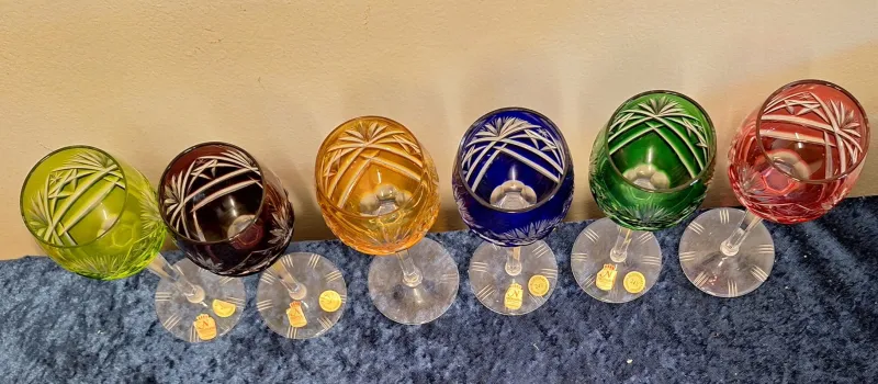 Pamono Wine Glasses in Different Colours in Cut Crystal Glass from Nachtmann, 1970s, Set of 6> Glassware