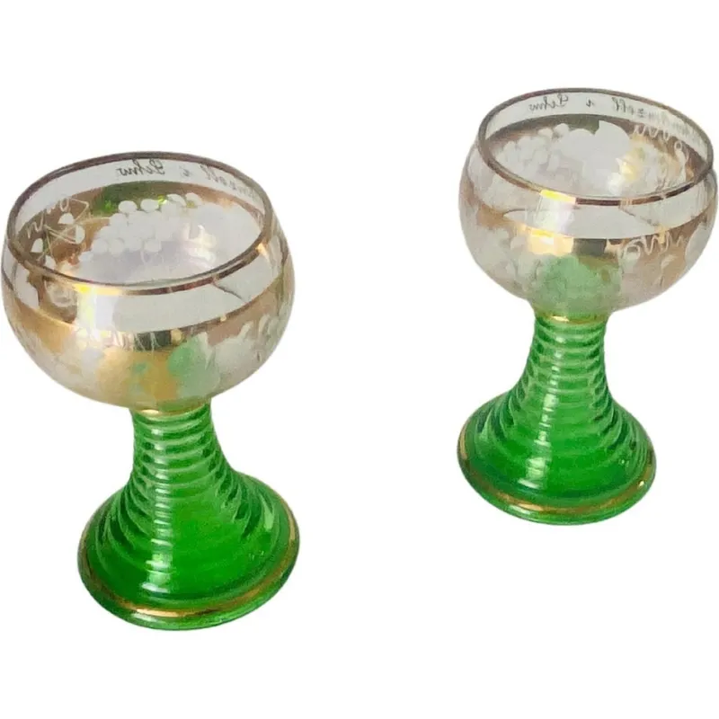 Pamono Wine Glasses in Green Gilt Color, France, 1940s, Set of 2