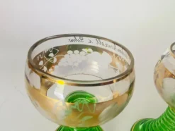 Pamono Wine Glasses in Green Gilt Color, France, 1940s, Set of 2