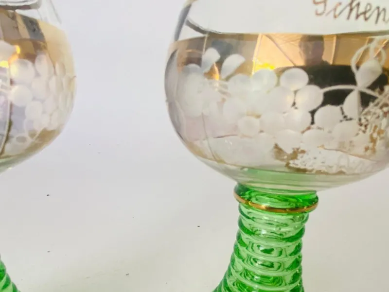 Pamono Wine Glasses in Green Gilt Color, France, 1940s, Set of 2