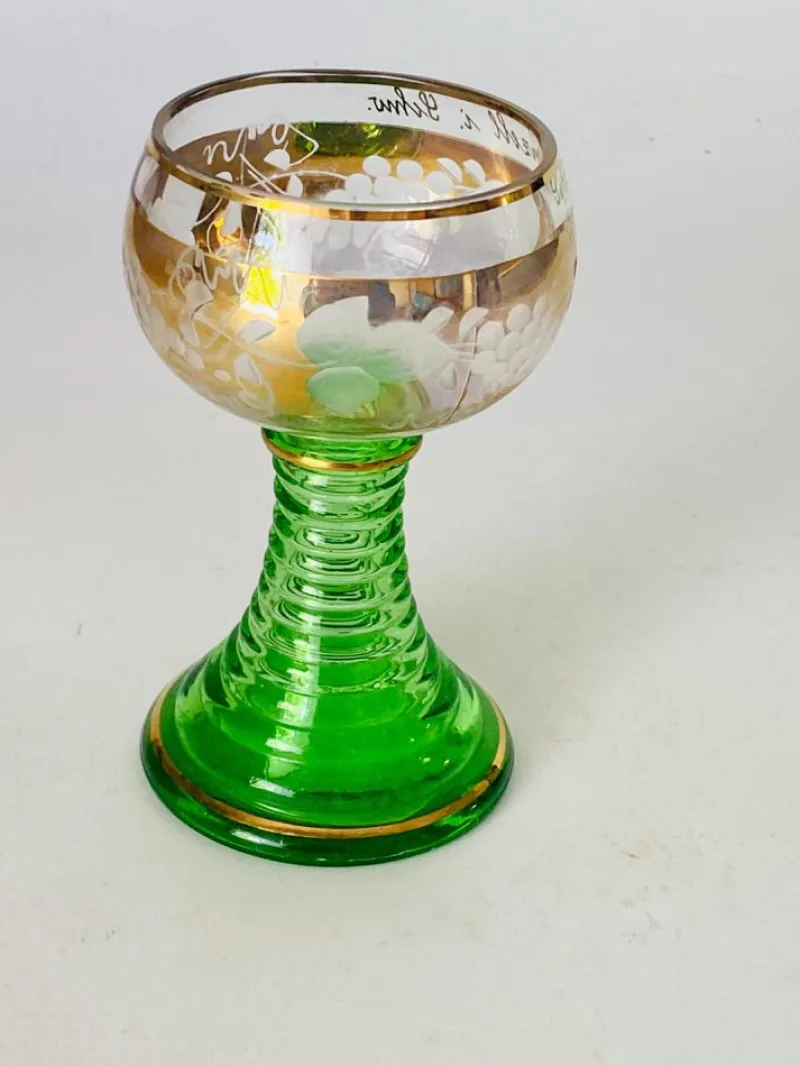 Pamono Wine Glasses in Green Gilt Color, France, 1940s, Set of 2