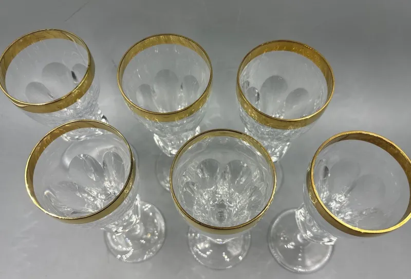 Pamono Wine Glasses with 18K Gold Rim by Franz Kaspar for Glashütte, 1950s, Set of 6> Glassware