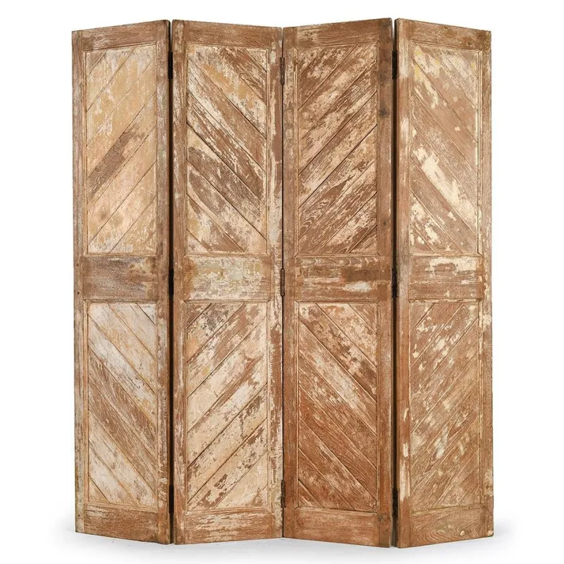 Pamono 4-Wing Wooden Screen with Patina-Finish, 1940s> Room Dividers & Screens