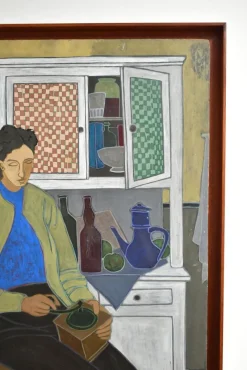 Hot Pamono Woman's Portrait Grinding Pepper, 1950s, Oil on Board, Framed