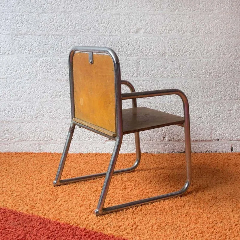Outlet Pamono Wood and Chrome Tubular Childrens Chair, 1960s