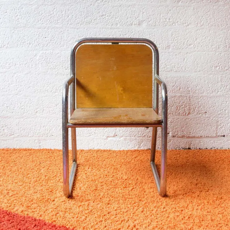 Outlet Pamono Wood and Chrome Tubular Childrens Chair, 1960s