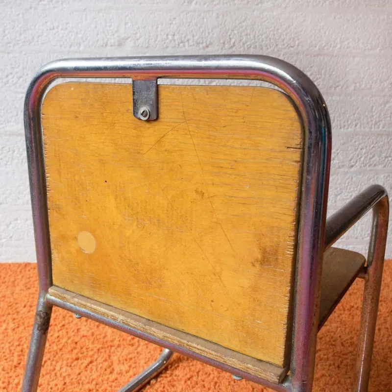 Outlet Pamono Wood and Chrome Tubular Childrens Chair, 1960s