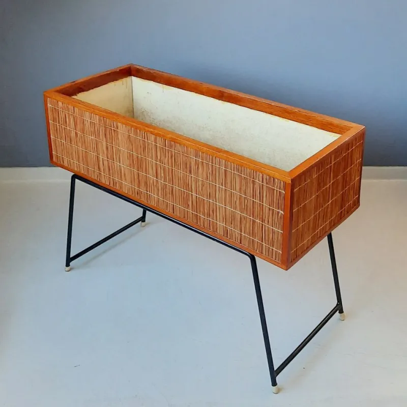 Pamono Wood and Rattan Planter, 1960s> Planters And Jardiniere