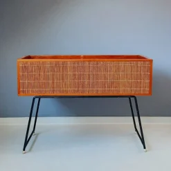 Pamono Wood and Rattan Planter, 1960s> Planters And Jardiniere