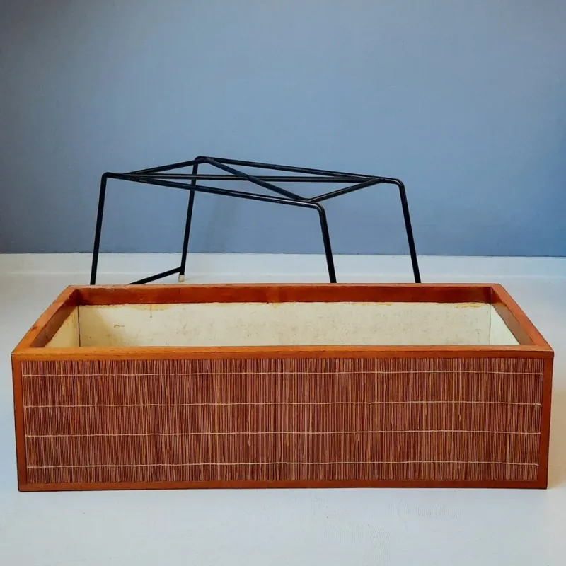 Pamono Wood and Rattan Planter, 1960s> Planters And Jardiniere