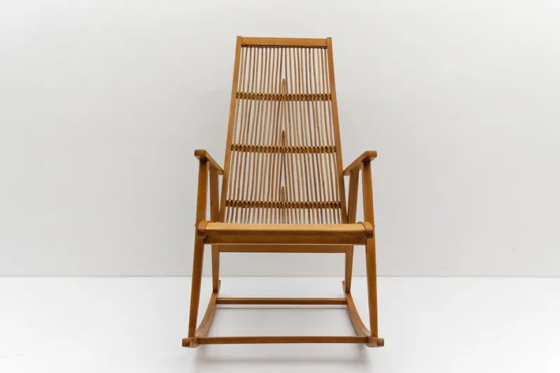 Pamono Wood and Rattan Rocking Chair from Deutsche Werkstätten Hellerau, 1960s