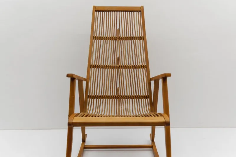 Pamono Wood and Rattan Rocking Chair from Deutsche Werkstätten Hellerau, 1960s